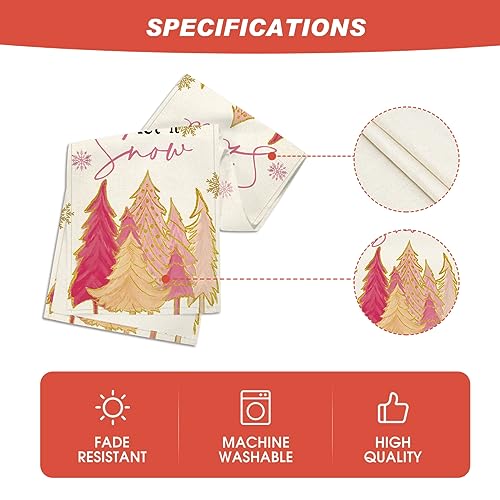 Christmas Tree Winter Table Runner 13x90 Inch - Pink Holiday Decor