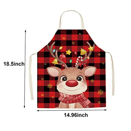 Christmas 4pcs Kitchen Aprons Set - Red Plaid Adjustable Cooking & Baking