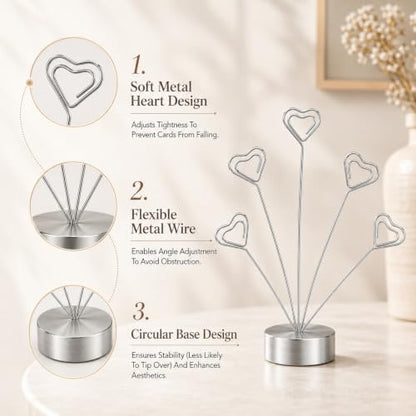 Heart-Shaped Photo Card Display Stand with 5 Clips - Metal Tabletop Decor