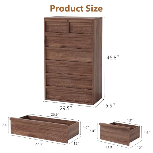 Garvee 7-Drawer Dresser, 46.8" Tall with Walnut Finish