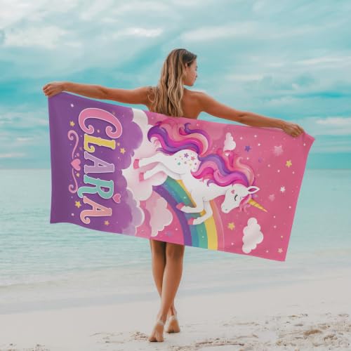 Personalized Unicorn Beach Towel for Girls - Custom Name Kids Pool & Sand Towel