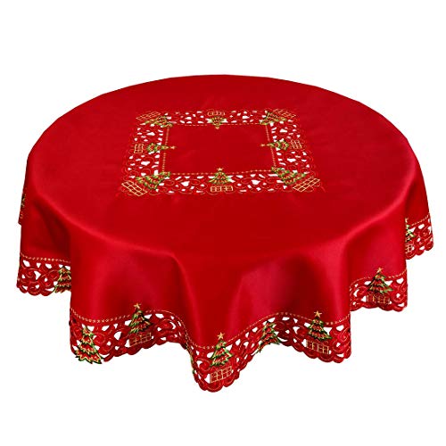 Grelucgo Embroidered Christmas Holly Tree Tablecloth 87 Inches Round Holiday Decor Variation of THIS listing
