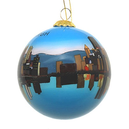 Pittsburgh Skyline Hand Painted Glass Christmas Ornament - Art Studio, Gift Box Included