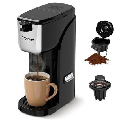 Silver 2-in-1 Single Serve Coffee Maker with K Cup & Ground Coffee - Travel Mug Friendly