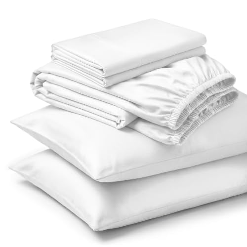 Queen Size Cotton Bed Sheets Set - 600 Thread Count, White, Deep Pocket