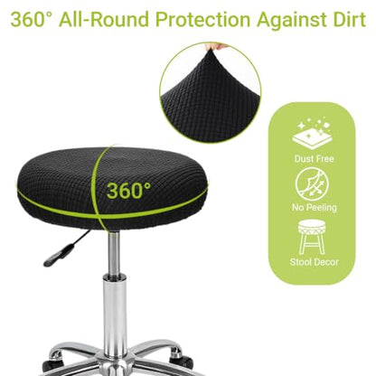 Black 2 Pack Round Bar Stool Covers 12-14 Inch Elastic Washable