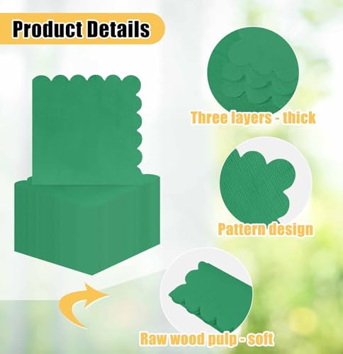 50 Pieces Green 3-Ply Disposable Cocktail Napkins - Scalloped, 5x5 Inches