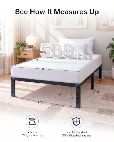 Twin Bed Frame with Metal Platform Support - Easy 8-Minute Setup