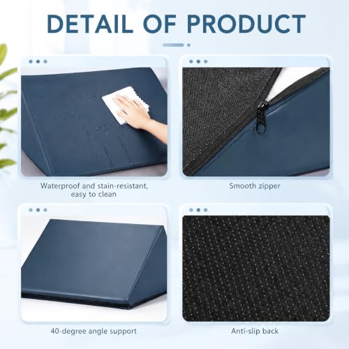 Extra Large Blue Triangle Knee Wedge Pillow 20 x 19 x 12 Inch Support Cushion - Supportive Support for Legs and Back