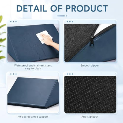 Extra Large Blue Triangle Knee Wedge Pillow 20 x 19 x 12 Inch Support Cushion - Supportive Support for Legs and Back