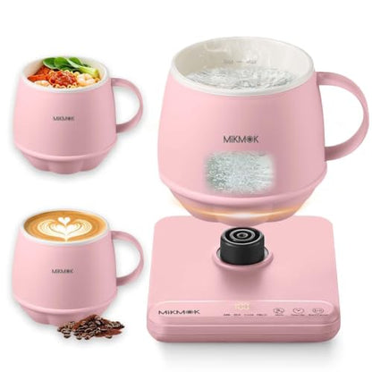 Pink 400ML Electric Mug Warmer with 4-in-1 Beverage Heating and Cooking Modes