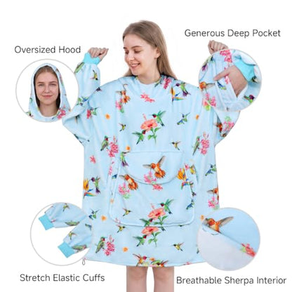 Women Wearable Blanket Hoodie Hummingbird Christmas Gift - Adult Variation