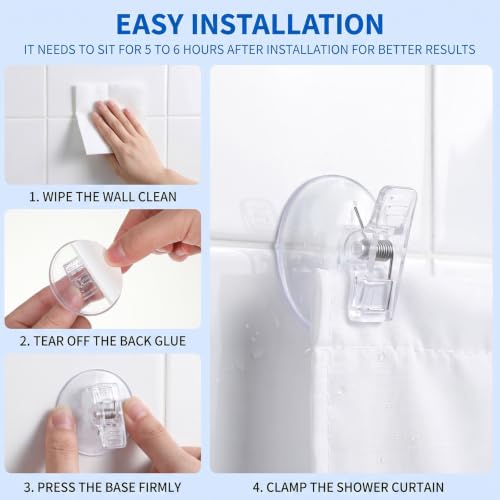 Transparent Shower Curtain Clips - Windproof Splash Guard, 4 Pack