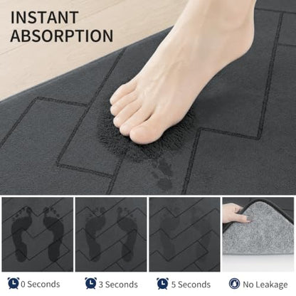 YIHOUSE 3-Piece Bathroom Rug Set Dark Grey Geometric Memory Foam Bath Mats