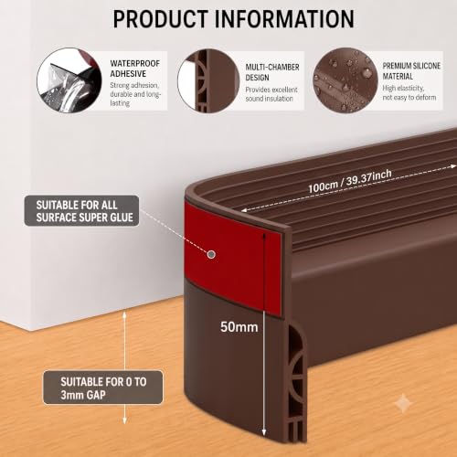 118-Inch Extra Long Door Draft Stopper with Weather Stripping - Brown