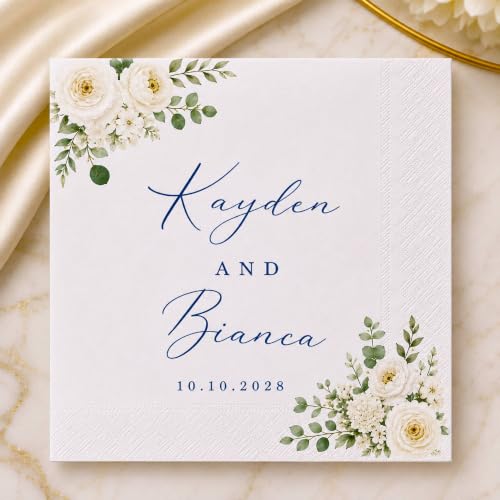Personalized Wedding Cocktail Napkins PN1 - Wildflower Floral Custom Bridesmaid Beverage Papers, 4.8" & 6.5", Pack 50-1000