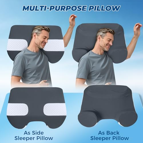 Side Sleeper Pillow with Arm Holes - Grey, 2-in-1 Shoulder Relief System