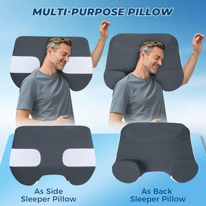 Side Sleeper Pillow with Arm Holes - Grey, 2-in-1 Shoulder Relief System