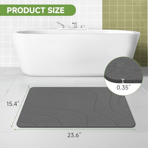Stone Bath Mat 2 Pack - Dark Grey-Wave Diatomaceous Earth Fast Drying Non-Slip