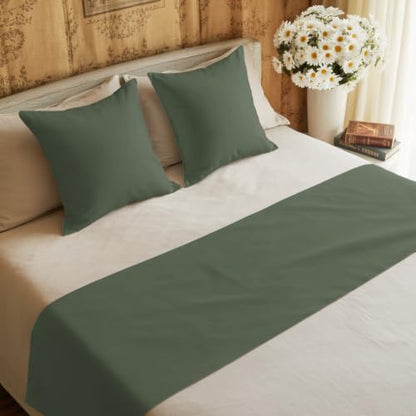King Size Army Green Bed Runner with Matching Pillow Covers - Minimalist Decor