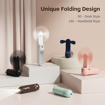 VigorLife Black Portable Handheld Fan with LED Flashlight & Power Bank - Foldable Summer Travel Fan