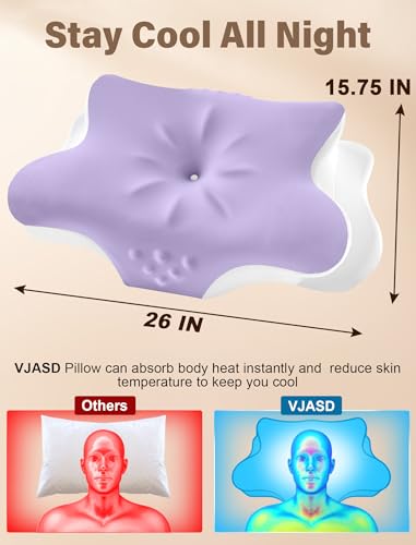 VJASD Purple Cervical Neck Pillow for Pain Relief - Queen Size Memory Foam Support