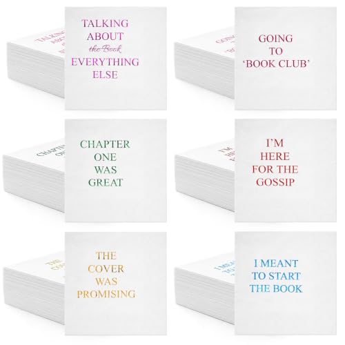 Book Club Napkins Set of 48 - 5x5 Inch Cocktail Paper Napkins with Humorous Quotes