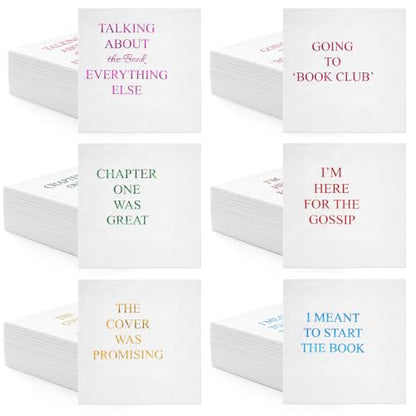Book Club Napkins Set of 48 - 5x5 Inch Cocktail Paper Napkins with Humorous Quotes