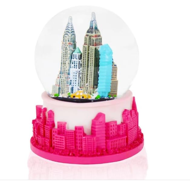 Pink NYC Skyline Snow Globe with Statue of Liberty - 45mm Collectible Decor