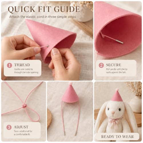 Mini Party Hats with Balloons for Stuffed Animals - Felt Pom Poms, 12" Latex