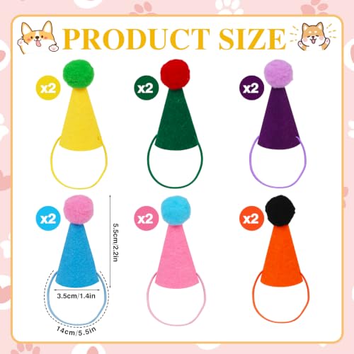 Mini Felt Party Hats for Stuffed Animals Dogs Cats Dolls - Multicolor 12pcs
