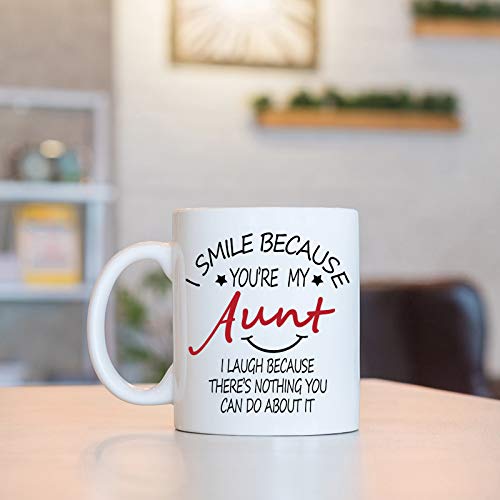 White Aunt Mug - I Smile Because You Are My Aunt 11oz Gift Coffee Cup