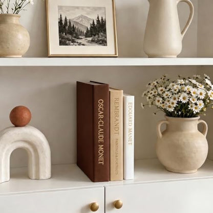 Decorative Faux Linen Book Set - Stackable Hidden Storage - Espresso, Oatmeal & Off-White