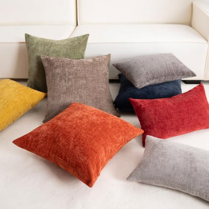 Chenille Decorative Throw Pillow Covers 18x18 Inch Navy Blue Pack of 2 - Soft Velvety Fabric