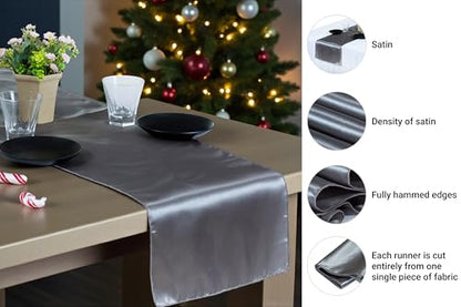 5 Pc Silver Gray Satin Table Runners 12 x 108 Inch for Wedding & Event Decor