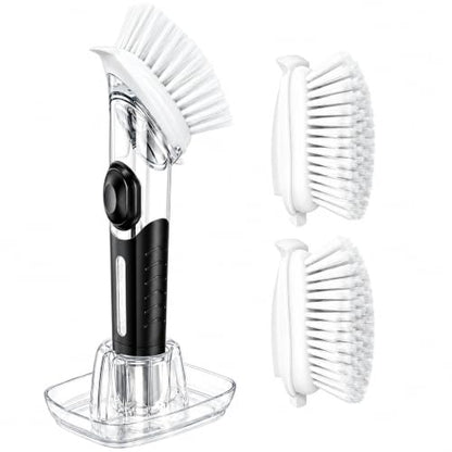 Soap Dispensing Dish Brush with Holder & Refill Heads - Kitchen Cleaning Tool