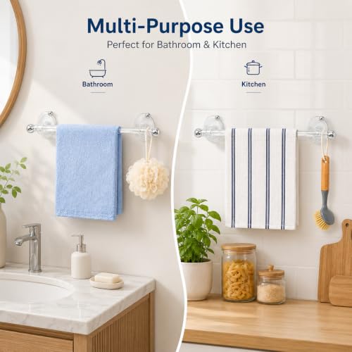 Transparent 16-Inch Suction Cup Towel Bar Set - No Drills, 2 Pack