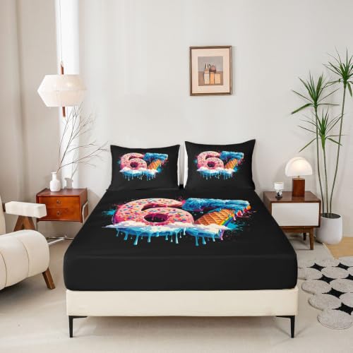 Ice Cream Meme Drip Fitted Sheet Full Size Kids Bedding Orange Pink 16" Deep Pocket