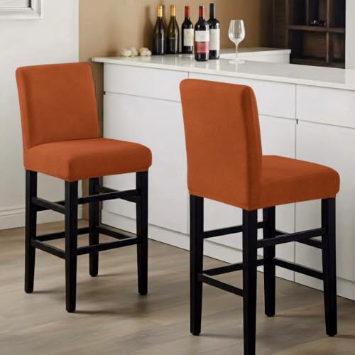 Set of 4 Autumn Burnt Orange Stretch Bar Stool Covers - Washable Counter Height Slipcovers for Dining & Bar Areas