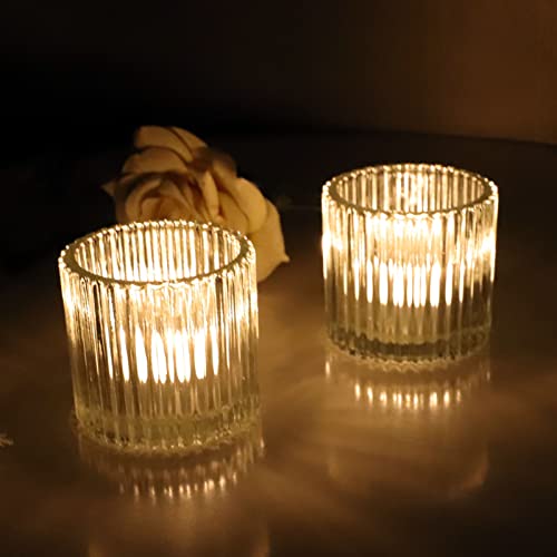 12 Pieces Clear Votive Candle Holders for Wedding & Event Decor - Frosted Glass