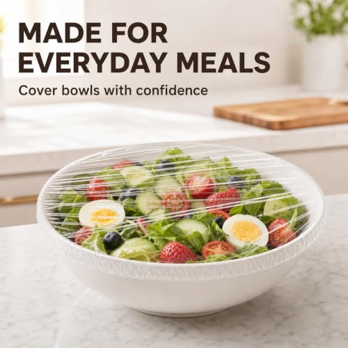 Disposable Food Covers 100 Pack Elastic Bowl Covers for Food Storage - Clear