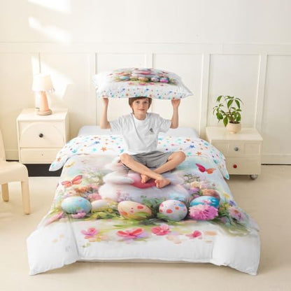 Watercolor White Bunny Duvet Cover Set Twin Size - No Comforter