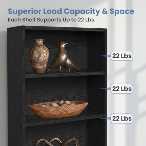 6-Tier Bookcase - 63 Inch Tall Open Bookshelf in Modern Black - DUMOS
