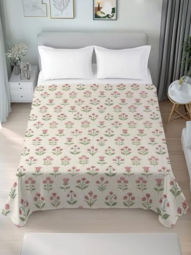 Twin XL Flat Sheet Pink Flowers Microfiber Bed Sheets - Blush Pink, Cream, Rose, Olive