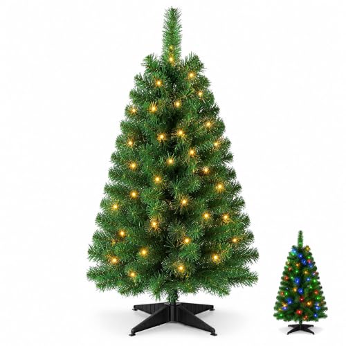 3FT Pre-lit Artificial Christmas Tree with 50 LED Lights - Green with Lights