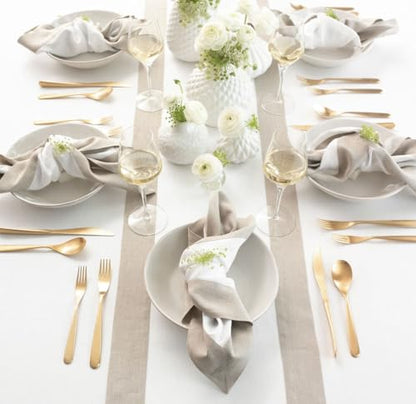 Natural & White Linen Table Runner 14 x 72 Inches - Solino Home