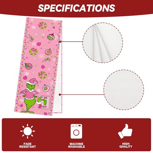 Pink Christmas Table Runner - Holiday Decor for Dining Table, 13x72 Inches