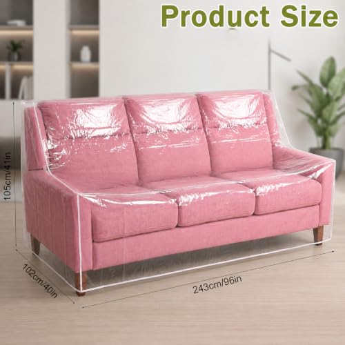 Clear Waterproof Plastic Couch Cover for Sofa - Heavy Duty, 96" W x 40" D x 41" H, Sofa Cover with Elastic Edges - Variation of Sofa / 1
