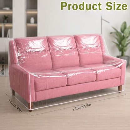 Clear Waterproof Plastic Couch Cover for Sofa - Heavy Duty, 96" W x 40" D x 41" H, Sofa Cover with Elastic Edges - Variation of Sofa / 1