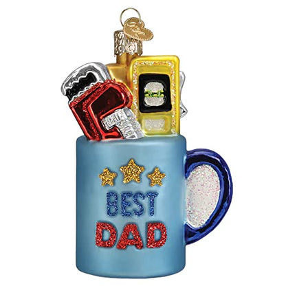 Best Dad Mug Glass Blown Ornament - Handcrafted Holiday Christmas Tree Decoration